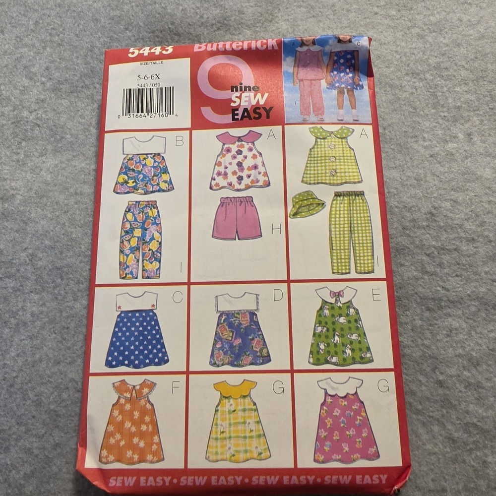 Butterick 5443 Nine Sew Easy Girls Sewing Pattern Skirts Tops Sz 5-6-6X